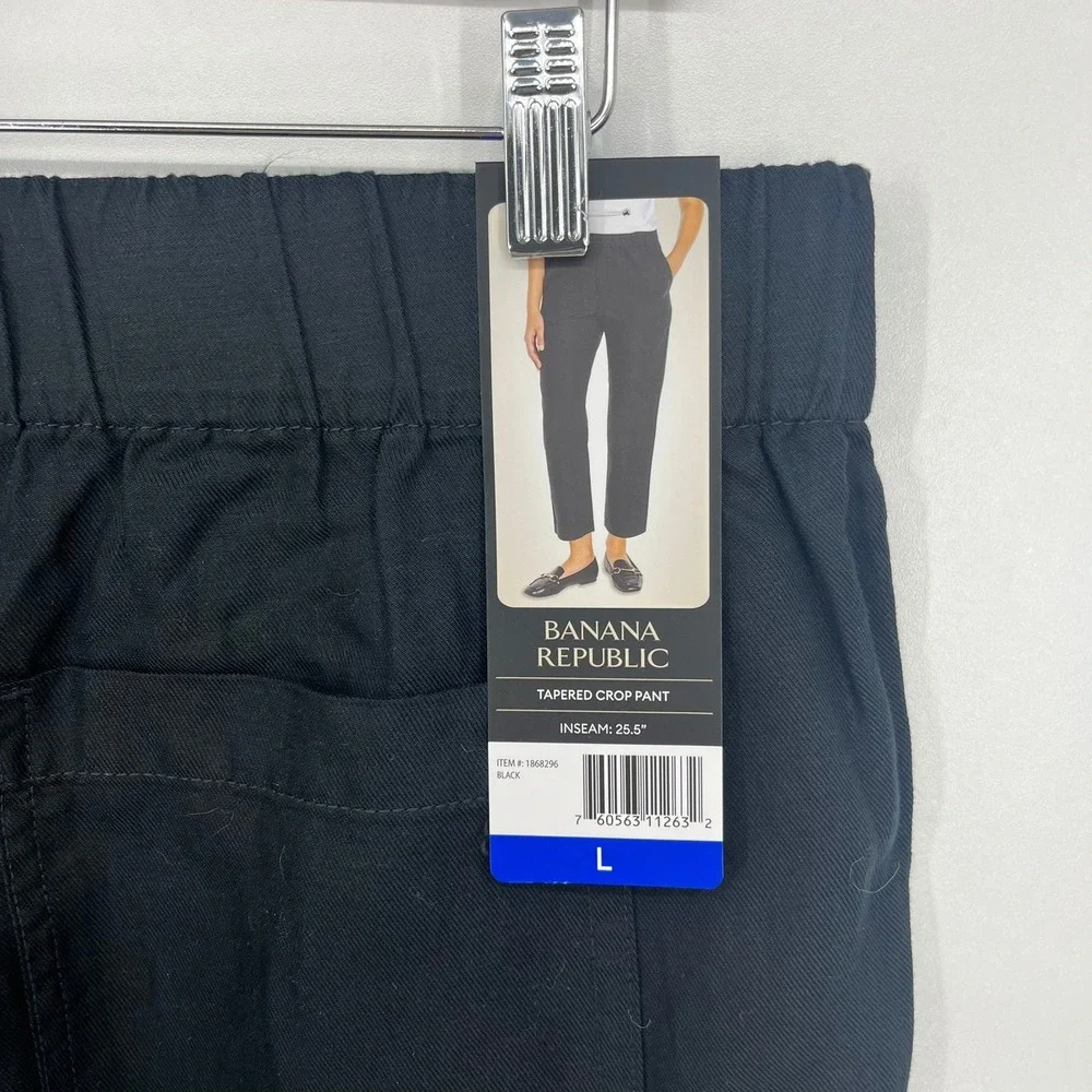 Banana Republic Womens Tapered Crop Pant Black Lyocell Linen Cotton Large NWT